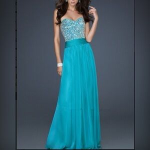 Green Strapless Crystal Beaded Formal Chiffon Gown